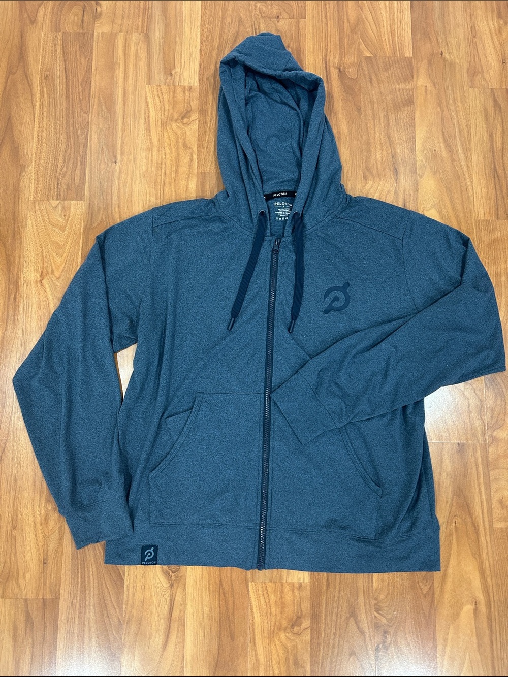 Peloton Heather Blue-Gray Full Zip Up Hoodie Sweatshirt Size Large Athletic